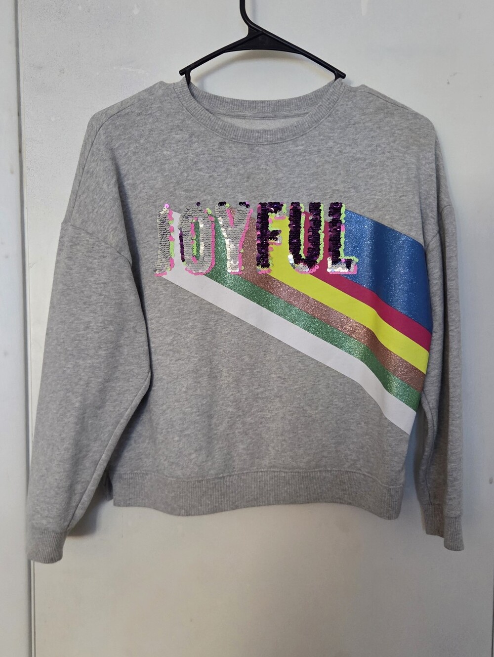 Wonder Nation Girls “JOYFUL” Rainbow Sequin Sweatshirt – Size L (10–12)